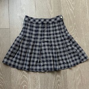 Navy Blue & White Plaid Pleated High Rise Mini Skirt
